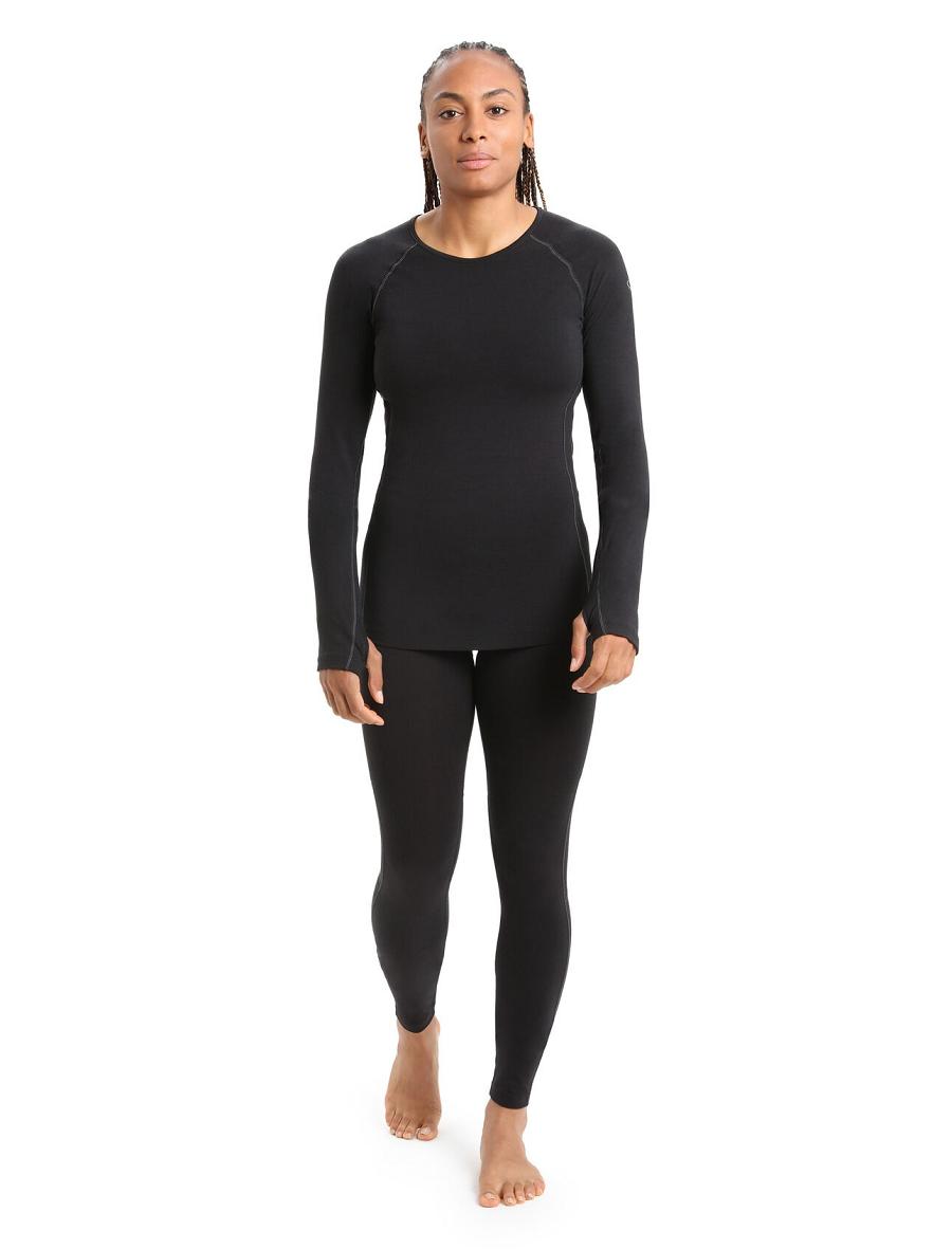 Base Layers Icebreaker BodyfitZone™ Merino 200 Zone Thermal Long Sleeve Crewe Top Damskie Czarne | PL 1088ZUTG